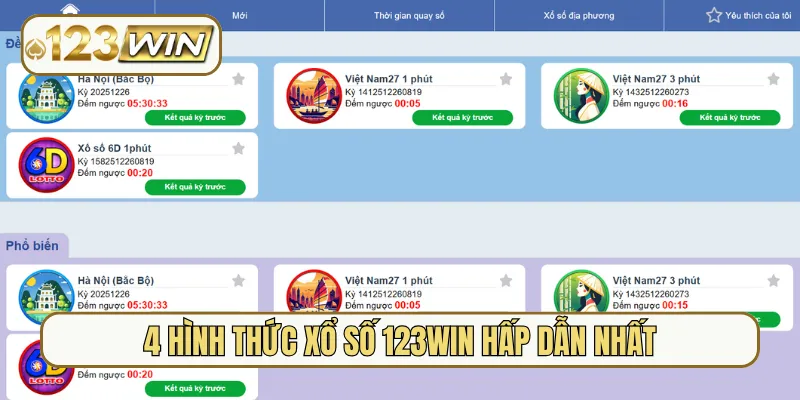 4 hình thức xổ số 123Win hấp dẫn nhất